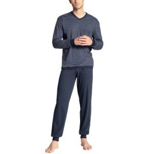 Calida Relax Streamline Pyjama With Cuff Blå bomull Medium Herr