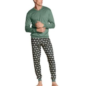 Calida Relax Streamline Pyjama With Cuff Grön Mönstrad bomull XX-Large Herr