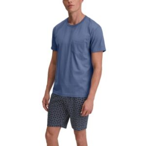 Calida Relax Imprint O Neck Short Pyjama Blå bomull Large Herr
