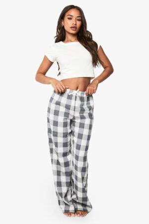 boohoo Dam Check Short Sleeve Baby T-Shirt & Trousers Pyjama Set | Grey | Storlek 44