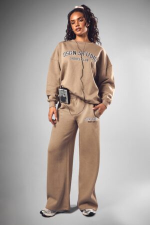 boohoo Dam DSGN Studio Appliké raka ben joggers | Stone | Storlek 2XL