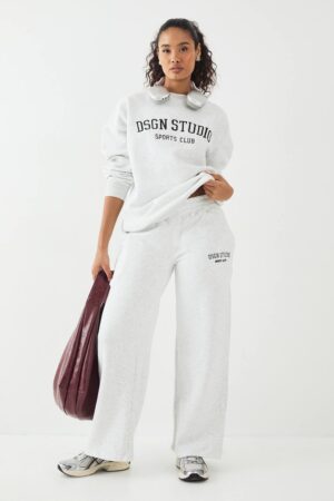 boohoo Dam DSGN Studio Applique Joggers med raka ben | Ash Grey | Storlek XL
