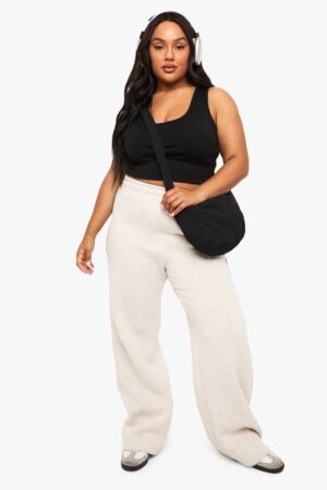 boohoo Dam Joggers med extra pipdetalj och raka ben | Oatmeal | Storlek 48