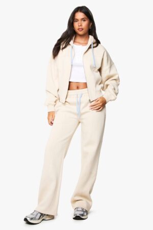 boohoo Dam Joggers med sömdetalj och breda ben | Stone | Storlek XS