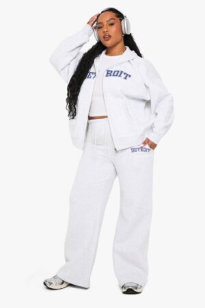boohoo Dam PLUS DETROIT Bredbenta Joggers | Ash Grey | Storlek 46