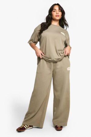 boohoo Dam Plus DSGN Studio Sport Puff Tryck Raka Ben Joggers | Khaki | Storlek 48