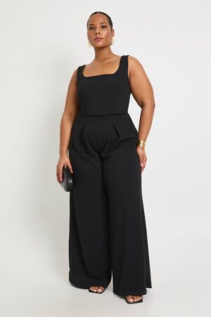 boohoo Dam Plus Jumpsuit med vida ben och dekorativa sömmar | Black | Storlek 46