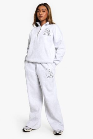 boohoo Dam Plus LA Broderade Rak-Ben Joggers | Ash Grey | Storlek 56