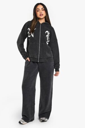 boohoo Dam NY Broderade Joggers med Vida Ben | Charcoal | Storlek XS