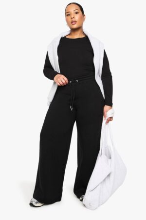 boohoo Dam PLUS JOGGERS MED VIDE BEN | Black | Storlek 48