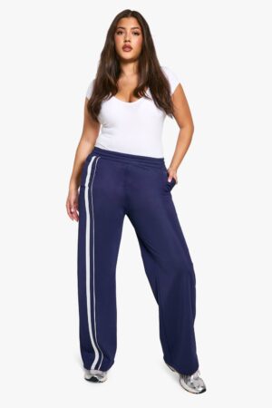 boohoo Dam Plus Tricot Joggers med sidoremsa | Navy | Storlek 54