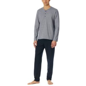 Schiesser Casual Essentials Long Pyjama Button Mörkblå bomull Small Herr