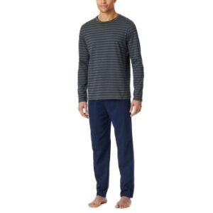 Schiesser Casual Essentials Long Pyjama Round Neck Grå bomull Small Herr