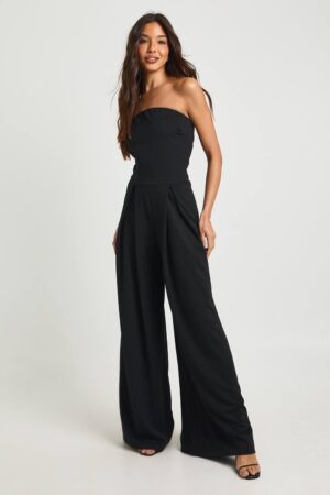 boohoo Dam Crepe Bandeau Jumpsuit med Extra Vida Ben | Black | Storlek 44