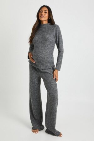 boohoo Dam Gravid texturerat långärmat hemmaklädset | Charcoal | Storlek 40