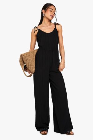 boohoo Dam Jumpsuit med ostdukade axlar | Black | Storlek 38