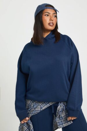 boohoo Dam Plus Core Basic Raglan Seam OverStorlekd Hoodie | Navy | Storlek 48
