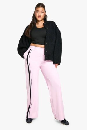 boohoo Dam Plus Tricot joggers med sidoremsa | Baby Pink | Storlek 56