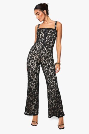boohoo Dam Spetskorsett jumpsuit | Black | Storlek 42