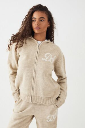 Dam DSGN Studio Stickad Zip-Hoodie | Oatmeal | Storlek 34