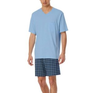 Schiesser Comfort Essentials V-Neck Short Pyjamas Marin/Blå bomull Small Herr