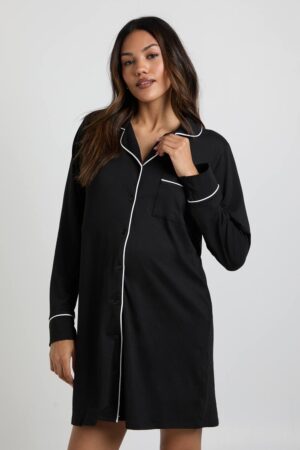 boohoo Dam Gravid nattlinne med pipdetaljer | Black | Storlek 40