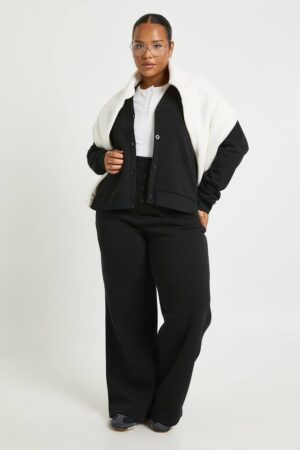 boohoo Dam Joggers med plusknappdetalj och vida ben | Black | Storlek 48