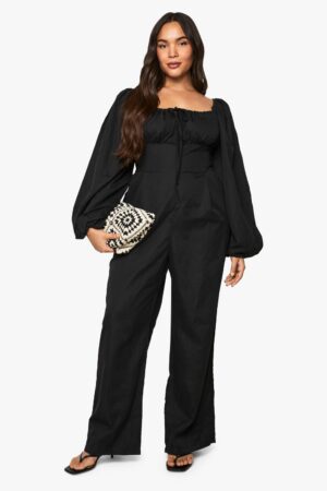 boohoo Dam PLUS MILKMAID LÅNGÄRMAD JUMPSUIT | Black | Storlek 54