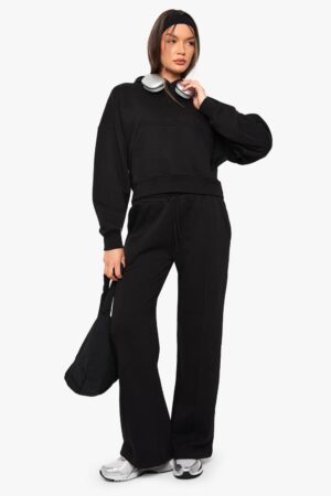 boohoo Dam Pintuck-detalj Djup midjeband Vida Ben Joggers | Black | Storlek Medium