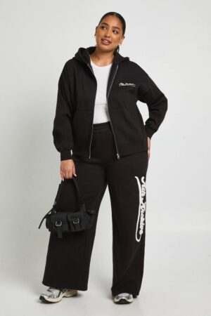 boohoo Dam Plus Ath Archive Joggers med breda ben | Black | Storlek 48