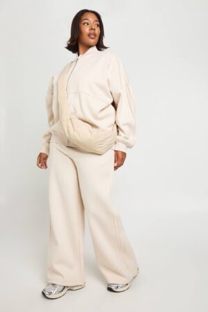 boohoo Dam Plus Pintuck Videbenta Joggers | Ecru | Storlek 48
