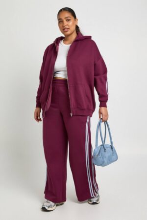 boohoo Dam Plus sidoremsa breda ben joggers | Burgundy | Storlek 48
