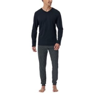 Schiesser Casual Essentials Long Sleeve Pyjamas Mörkblå bomull 50 Herr