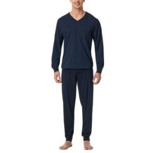 Schiesser Comfort Essentials V-Neck Long Pyjamas Mörkblå bomull Small Herr