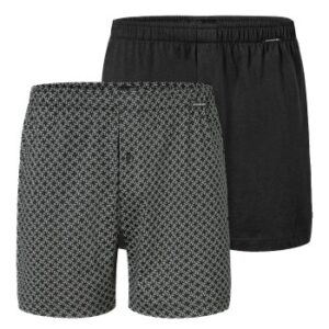 Schiesser Kalsonger 2P Long Boxershorts Svart/Rutig bomull Small Herr