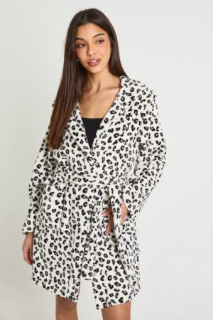 boohoo Dam Leopardmönstrad Kort Morgonrock med Huva | Storlek Small