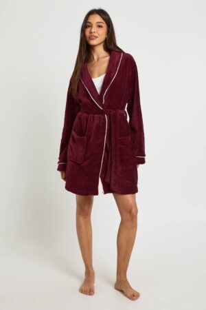boohoo Dam Pipdetalj Mini-morgonrock | Burgundy | Storlek Large