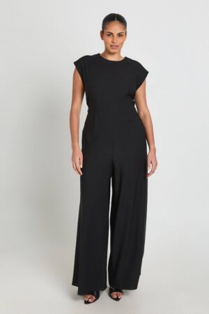 boohoo Dam Plus Ruched Waist Wide Leg Jumpsuit | Black | Storlek 48