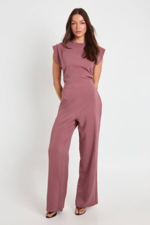 boohoo Dam Ruched Waist Wide Leg Jumpsuit | Rose | Storlek 44