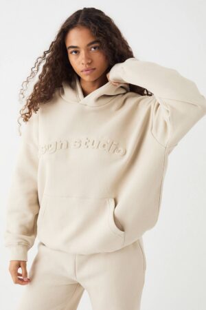 Dam DSGN Studio Präglad OverStorlekd Hoodie | Stone | Storlek 50