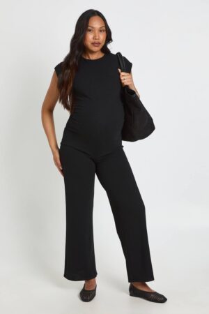 boohoo Dam Maternity Ruched Waist Wide Leg Jumpsuit | Black | Storlek 44