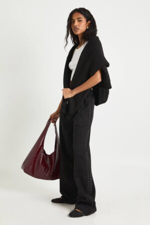 boohoo Dam Nitad Dubbelspår Raka Joggers | Black | Storlek XL