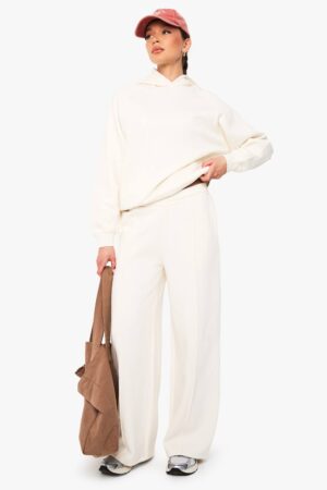 boohoo Dam Pintuck Detalj Rak Ben Joggers | Ecru | Storlek Medium
