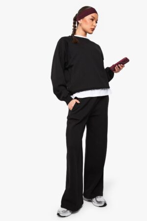 boohoo Dam Pintuckdetaljer - Joggers med raka ben | Black | Storlek Medium