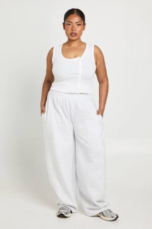 boohoo Dam Plus Barrel Wide Leg Joggers | Grey Marl | Storlek 48