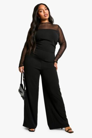 boohoo Dam Plus Mesh Rynkad Vida Ben Jumpsuit | Black | Storlek 46
