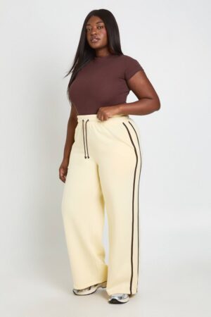 boohoo Dam Plus Side Stripe Wide Leg Joggers | Lemon | Storlek 48