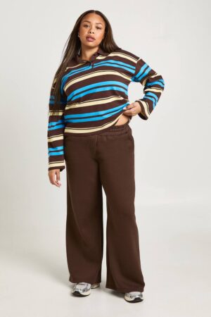 boohoo Dam Plus Wide Leg Joggers | Chocolate | Storlek 48
