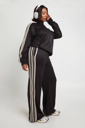 boohoo Dam Plus sidoremsa bredbentade joggers | Black | Storlek 52