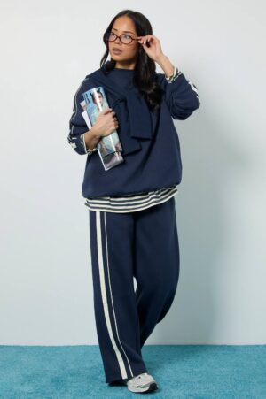 boohoo Dam Randdetalj Raka Ben Joggers | Navy | Storlek Medium